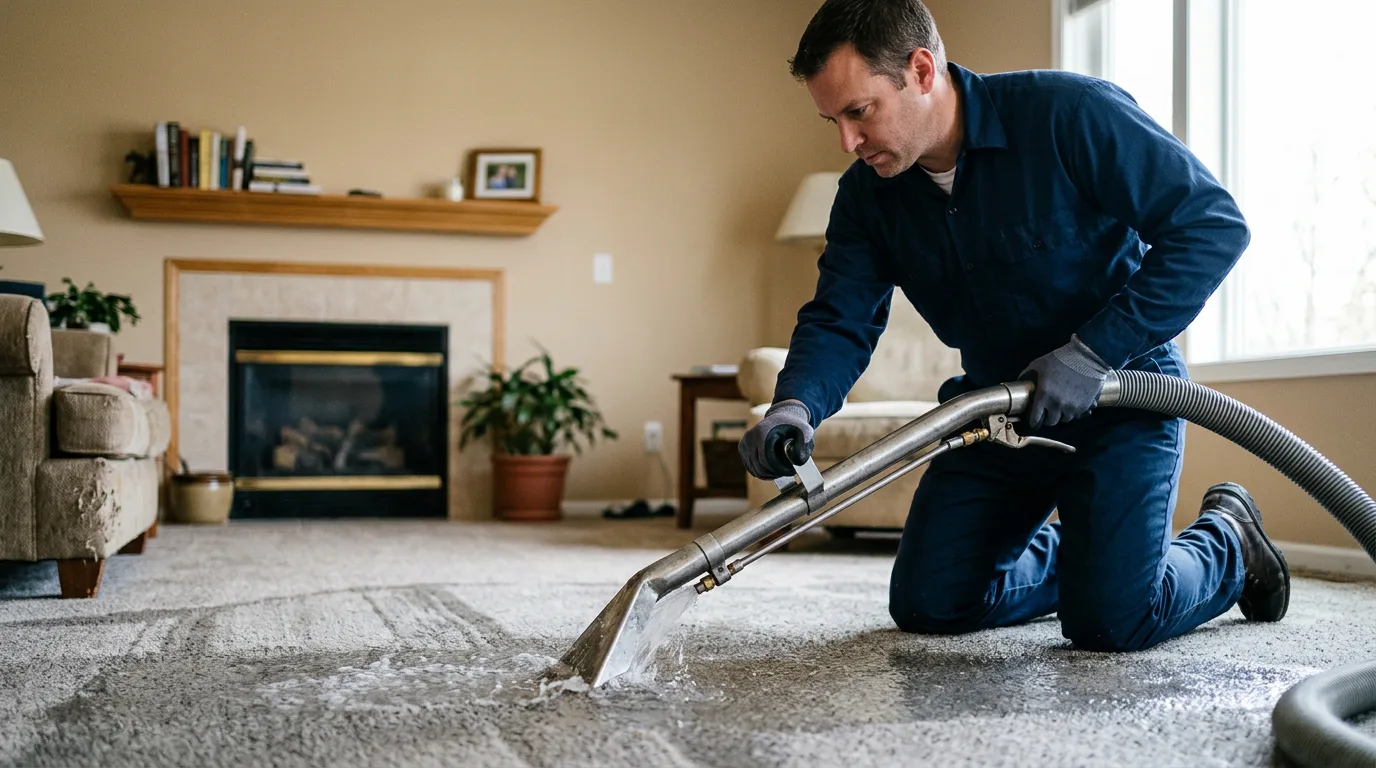 Water damage restoration technician working near Lannon, WI